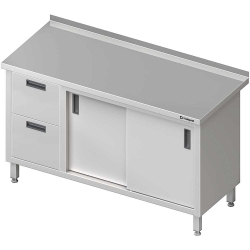 Stół przyścienny z blokiem dwóch szuflad (L),drzwi suwane 1300x600x850 mm